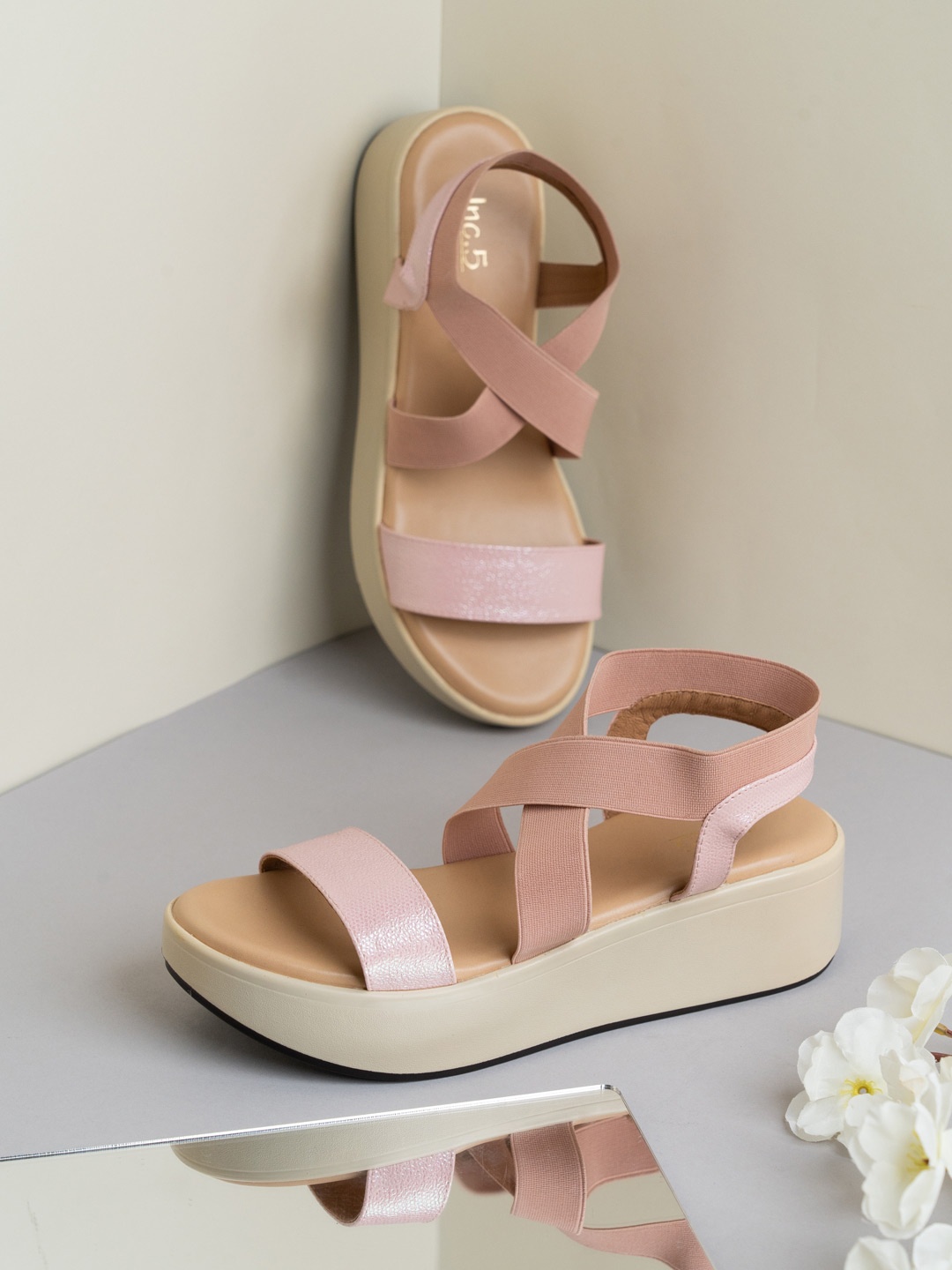 

Inc 5 Striped Party Flatform Sandals, Peach