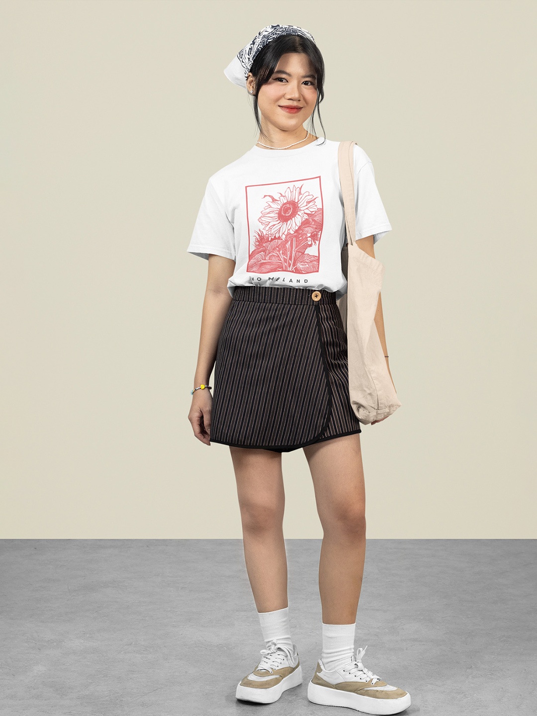 

MASTI TEES Printed Pure Cotton Round-Neck T-Shirt, White