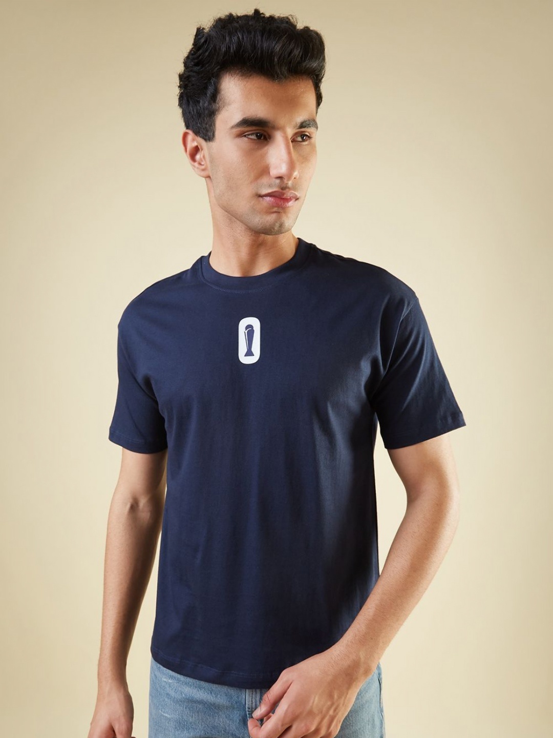 

FanCode Men Printed Applique T-shirt, Navy blue