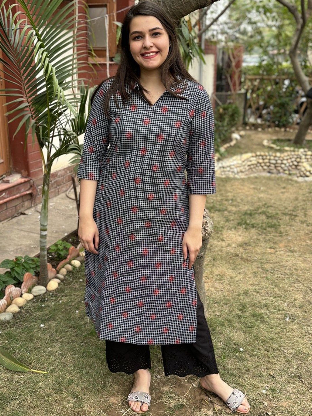 

Sanskritam Geometric Printed Cotton Straight Kurta, Black