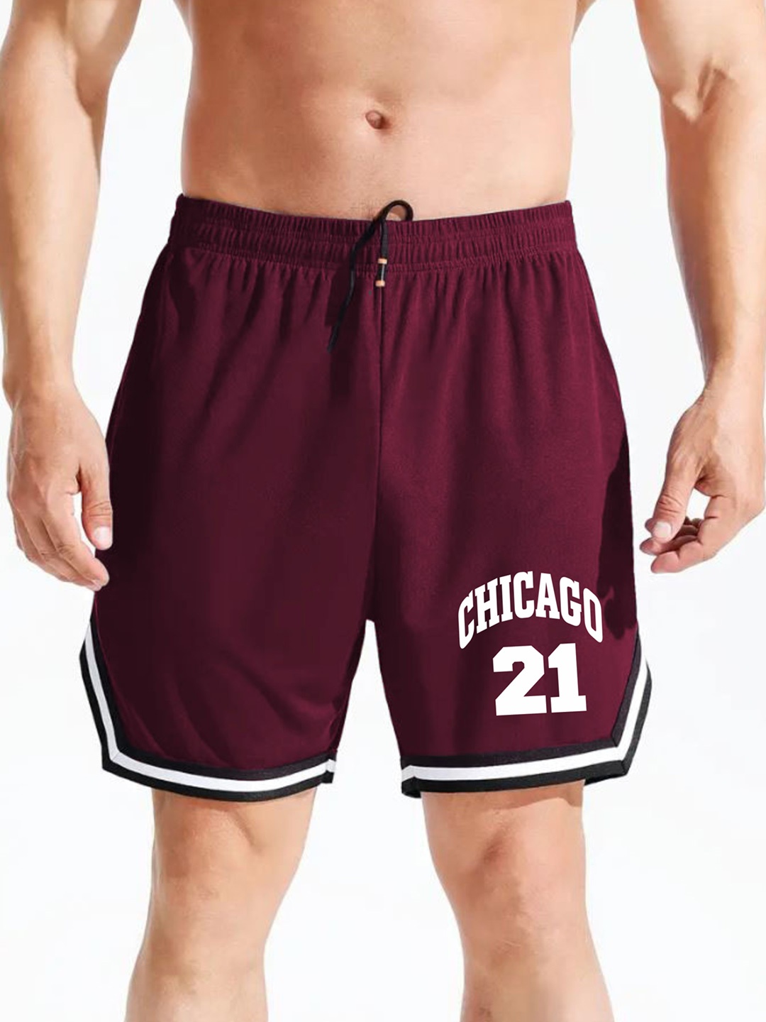 

culish Men Printed High-Rise Training or Gym Sports Shorts, Maroon