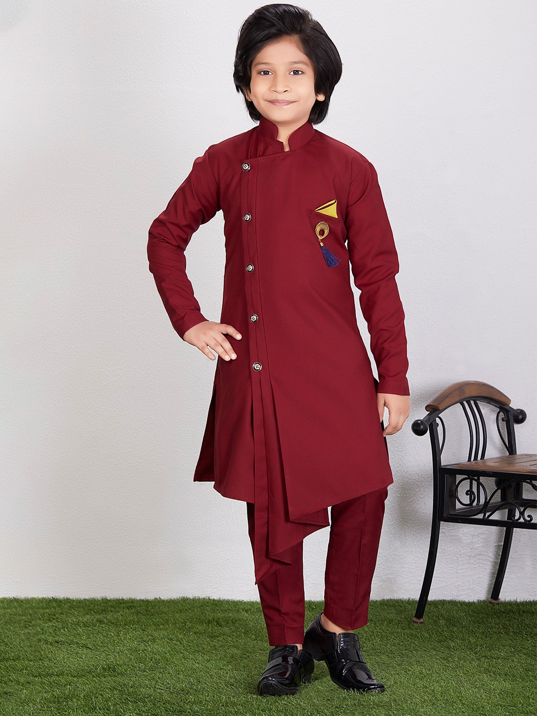 

FELIZ THE DESIGNER STUDIO Boys Regular Pure Cotton Kurta with Churidar, Maroon