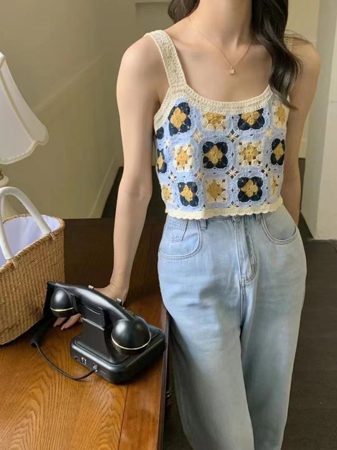 

YLCOMPANY Floral Print Woollen Top, Blue