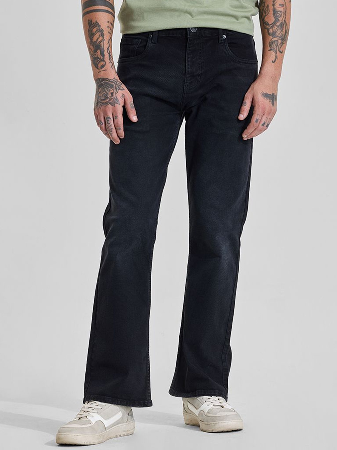 

Snitch Men Dark Charcoal Black Mid-Rise Bootcut Jeans