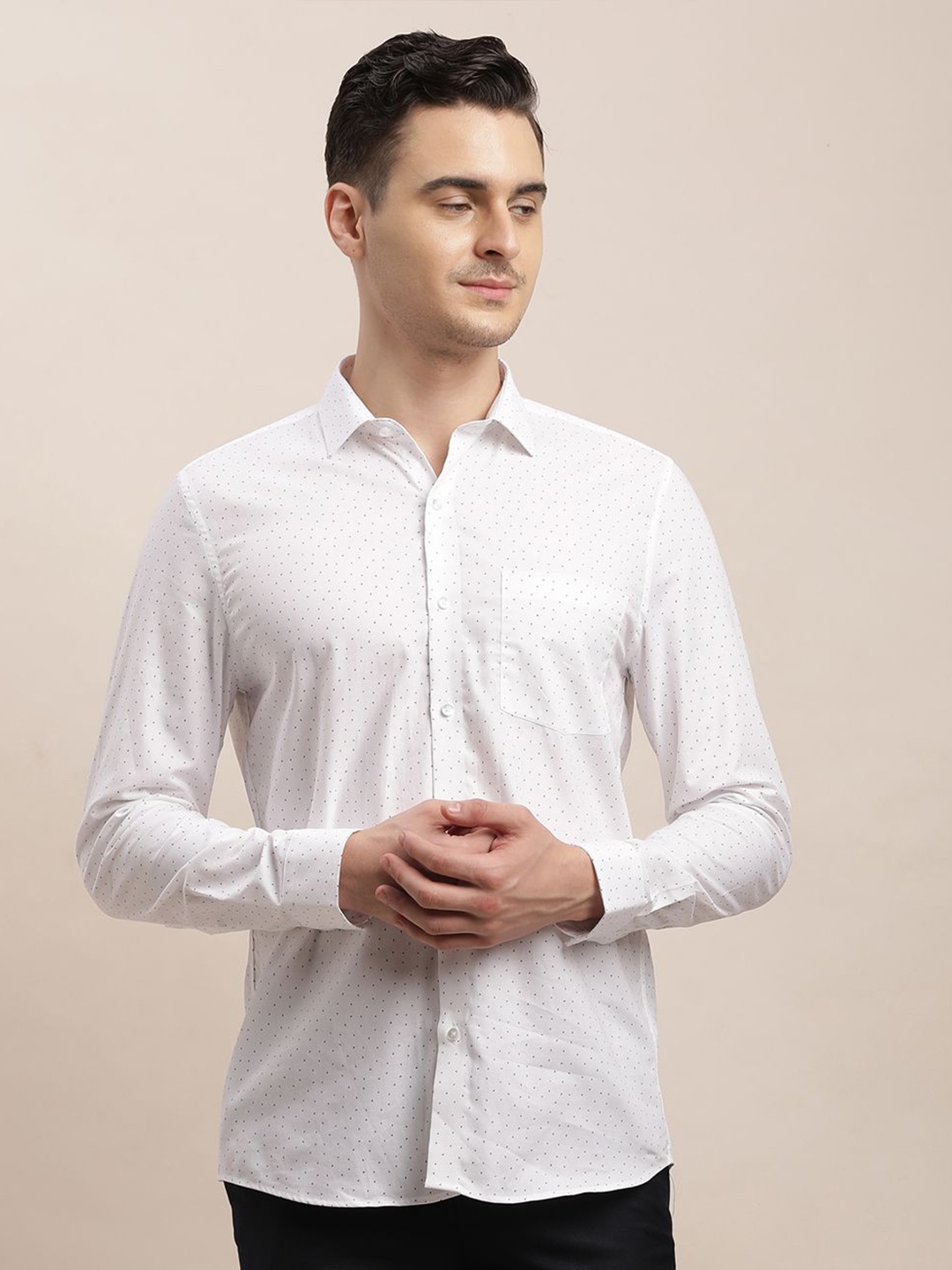 

Turtle Men Classic Slim Fit Horizontal Stripes Opaque Printed Formal Shirt, White