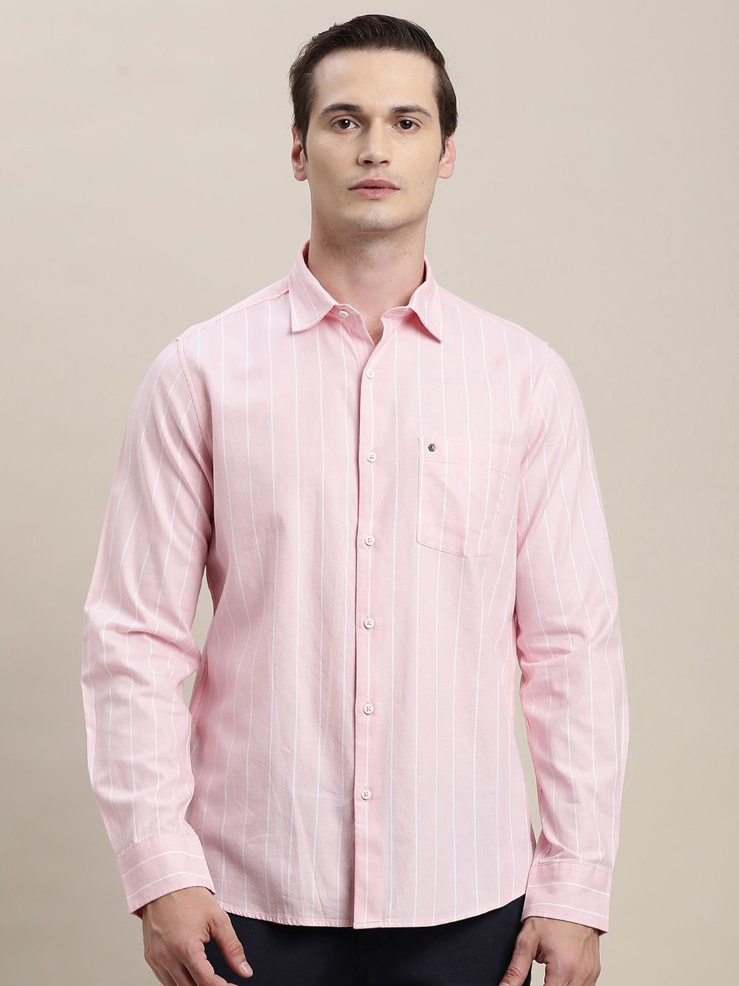 

Turtle Men Relaxed Slim Fit Opaque Striped Casual Shirt, Pink