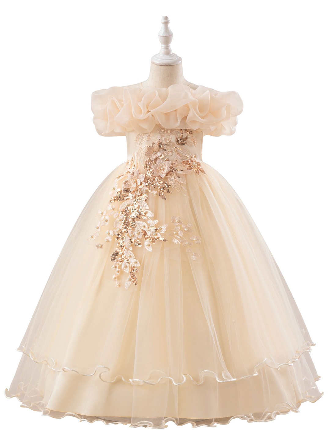 

StyleCast x Revolte Embellished Ruffled Net A-Line Dress, Champagne