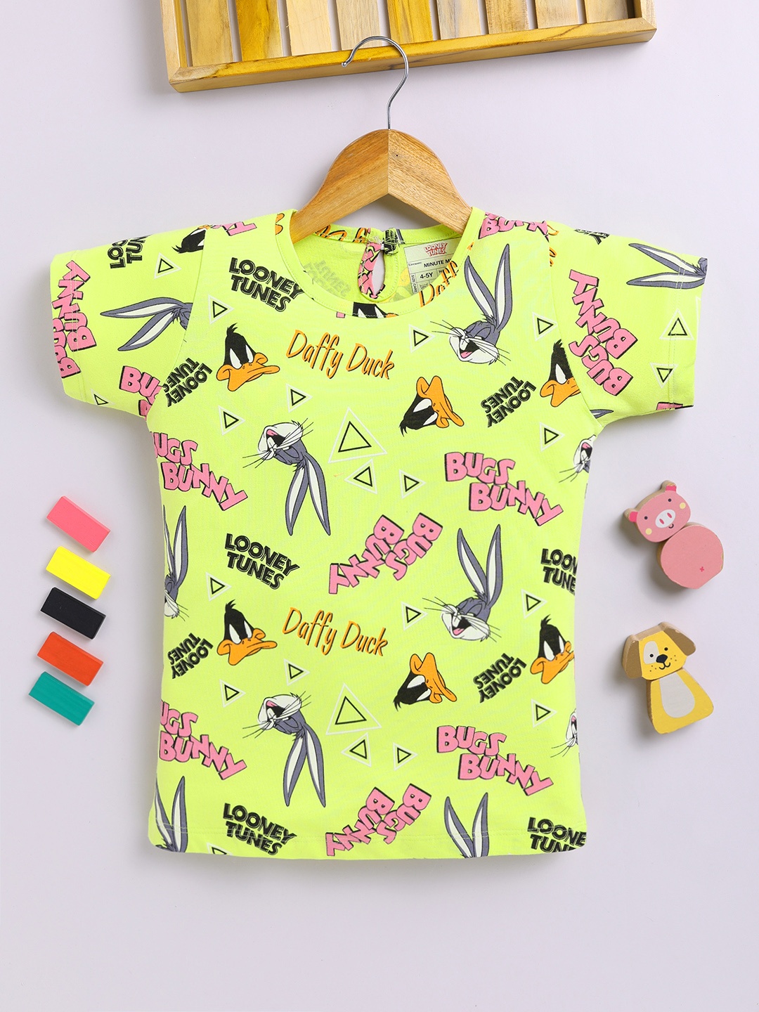 

YK X Minute Mirth Girls Pure Cotton Looney Tunes Printed Top, Yellow