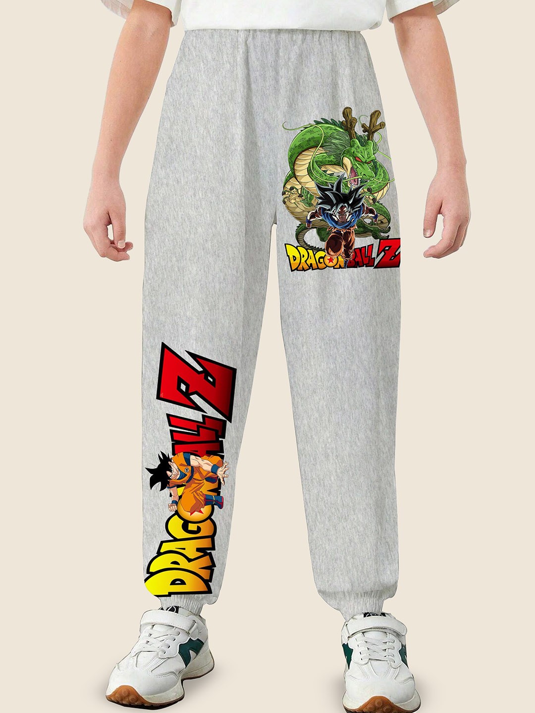 

MODARUE Boys Anime Printed Cotton Mid Rise Joggers, Grey