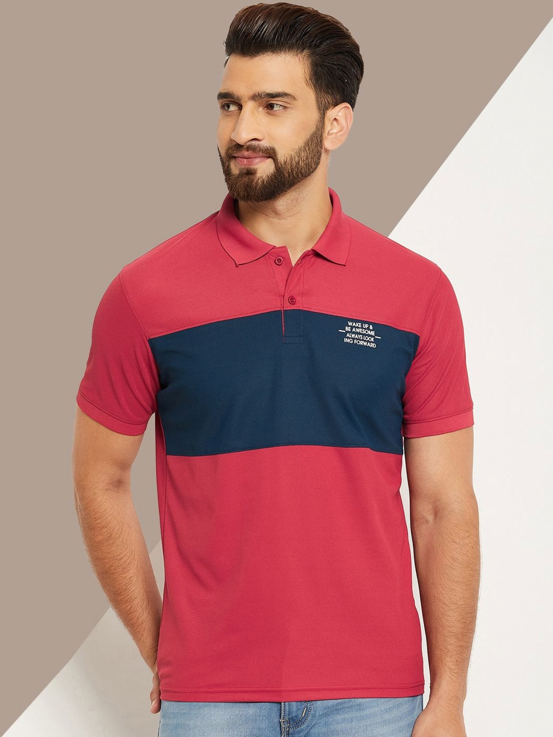 

OGEN Men Colourblocked Polo Collar Pockets T-shirt, Maroon