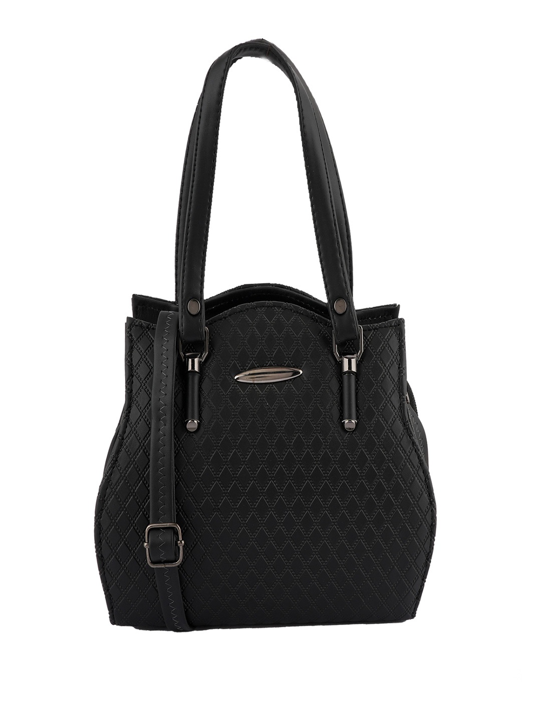 

Flingo Leather Structured Handheld Bag, Black