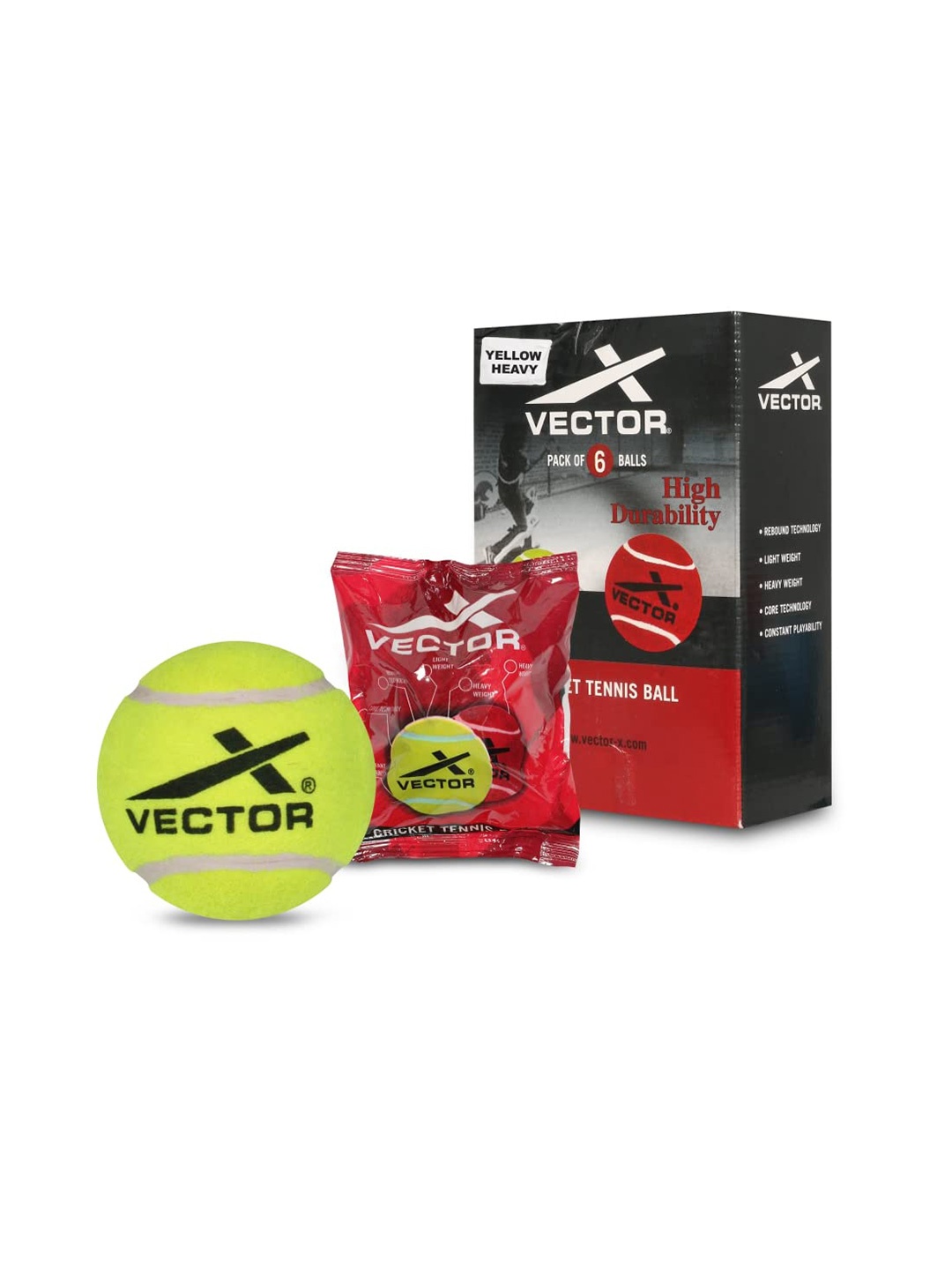 

VECTOR X 6-Pcs Printed Heavy Cricket Tennis Balls, Yellow