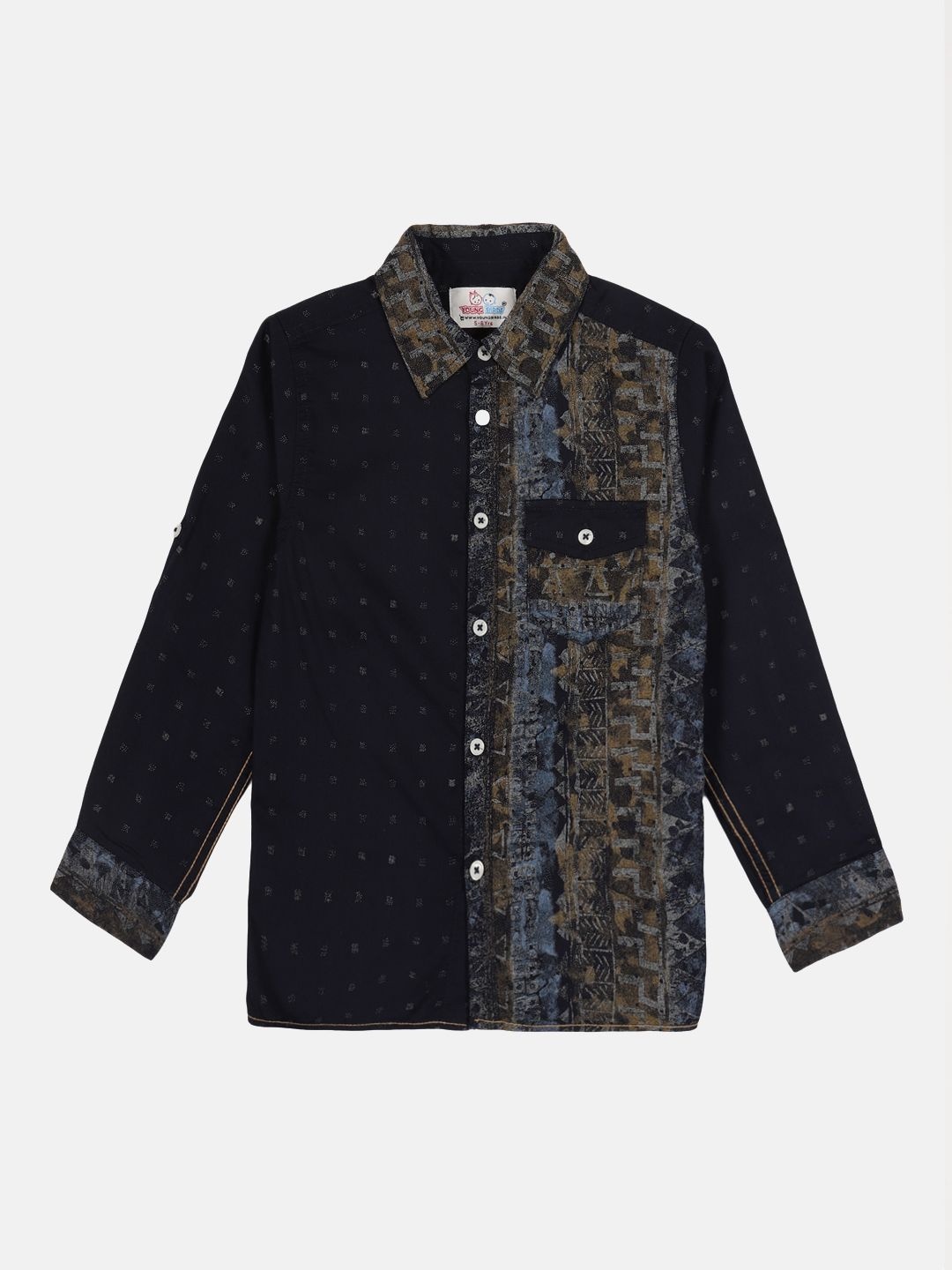 

YOUNG BIRDS Boys Opaque Printed Casual Shirt, Navy blue