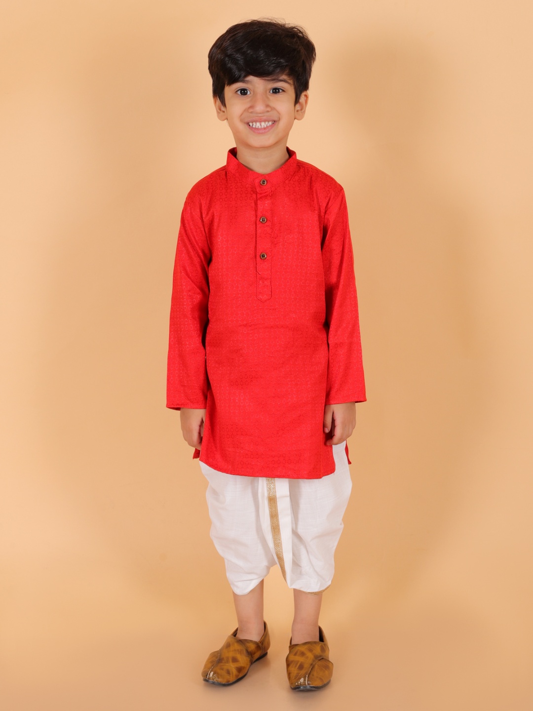 

MoMaa Boys Regular Gotta Patti Kurta with Dhoti Pants, Red