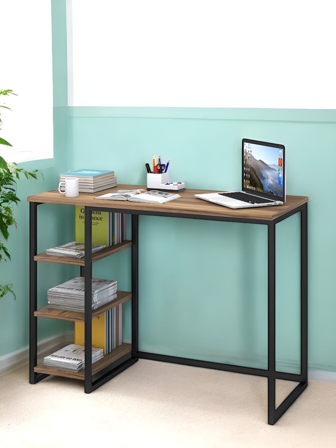 

Ikiriya Beige & Black Teak Finish With Metal Frame Study Table