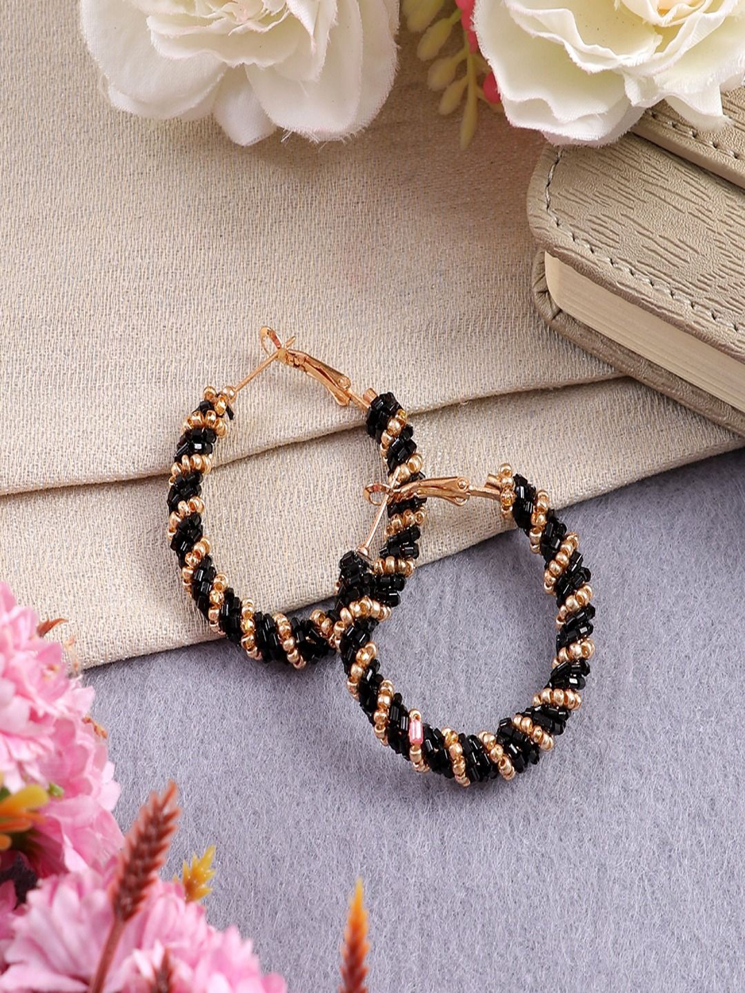 

Sangria Artificial Beaded Circular Shaped Hoop Earrings, Gold