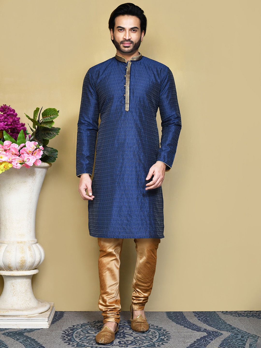 

RANAK Men Ethnic Motifs Embroidered Regular Kurta with Pyjamas, Blue