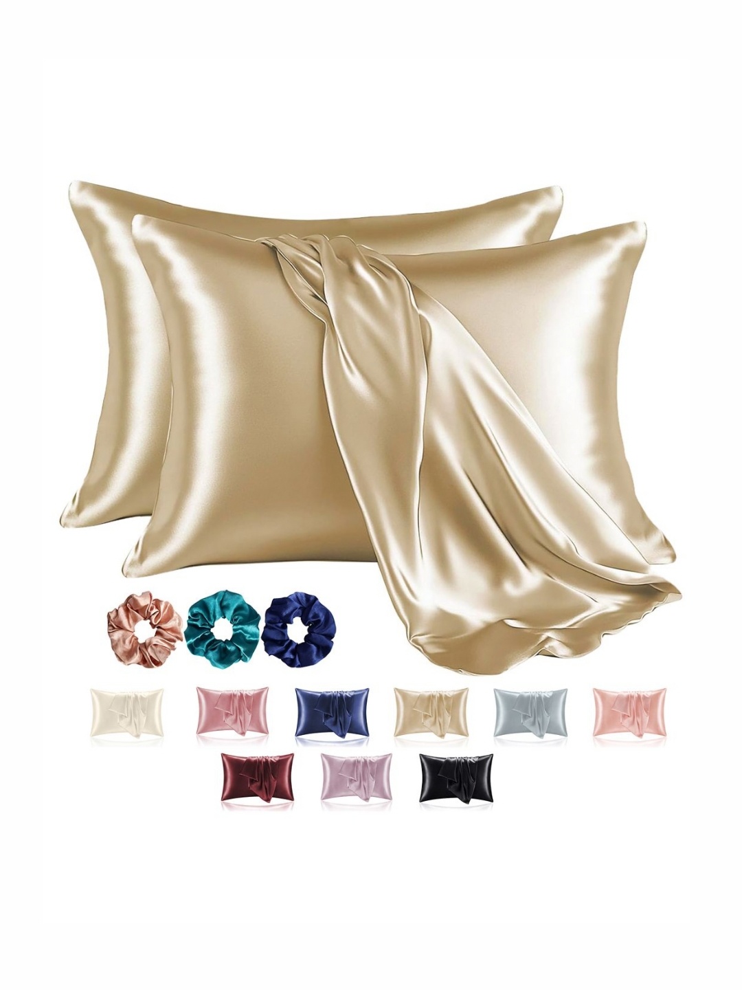 

Aura Champagne 2 Pieces Solid Pure Silk Rectangle Pillow Covers