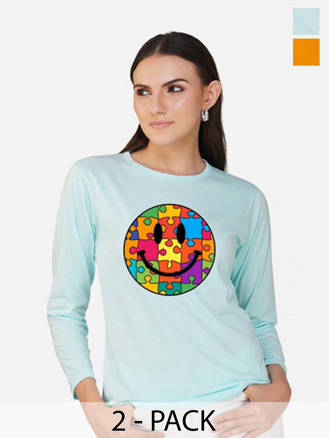 

Metronaut Women 2 Printed Bio Finish Applique T-shirt, Mustard