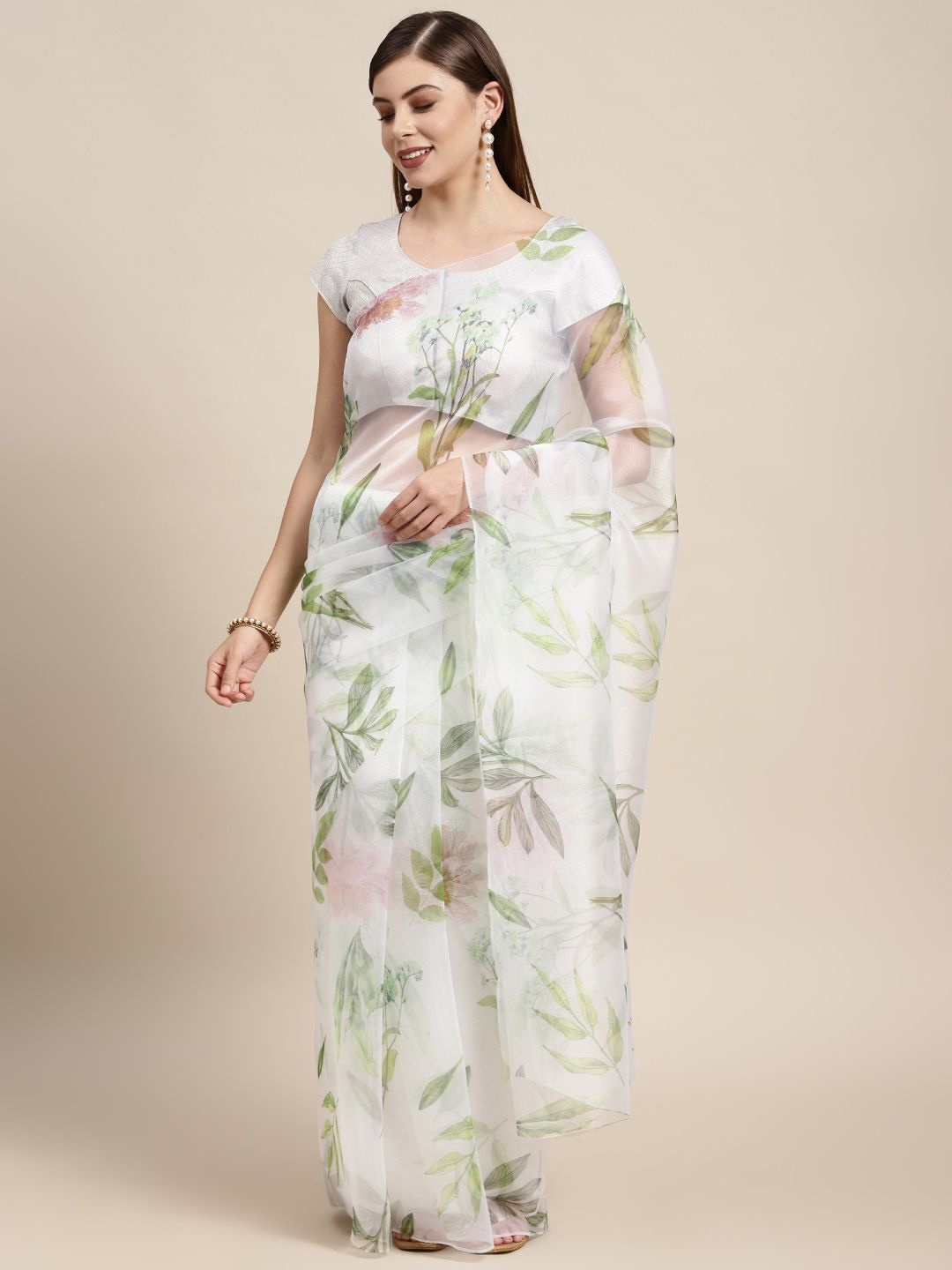 

DIVASTRI Floral Organza Saree, Cream