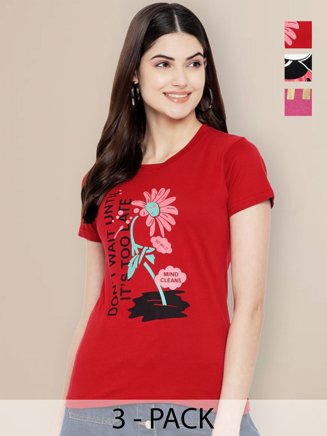 

Metronaut Women Typography 3 Printed Applique T-shirt, Multi