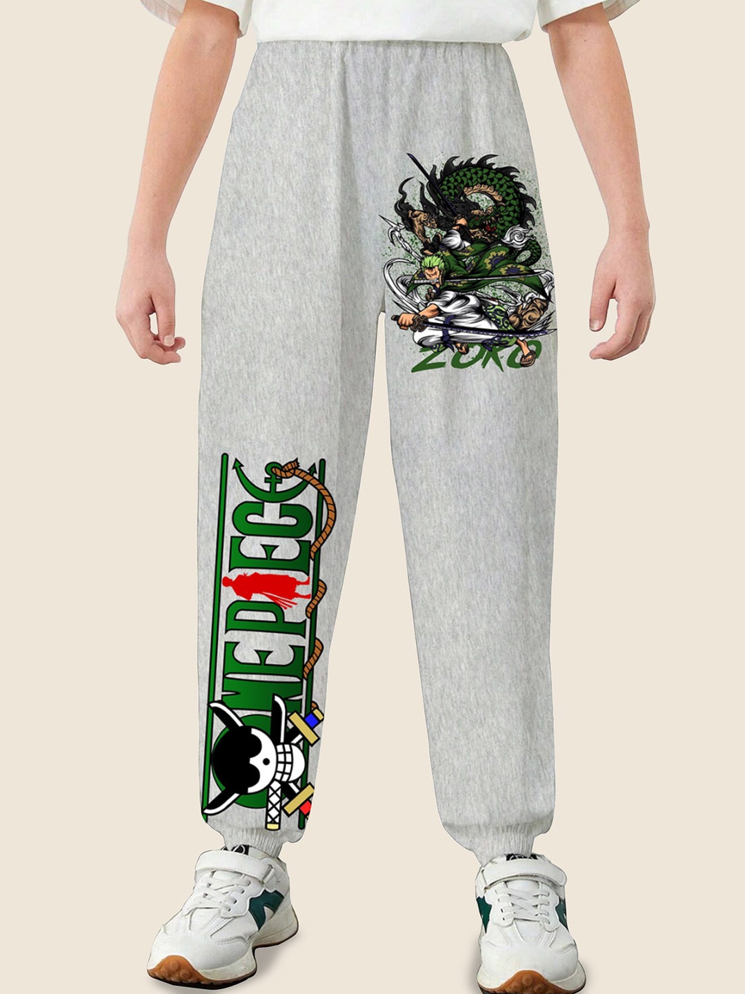

MODARUE Boys Anime Printed Cotton Mid Rise Joggers, Grey