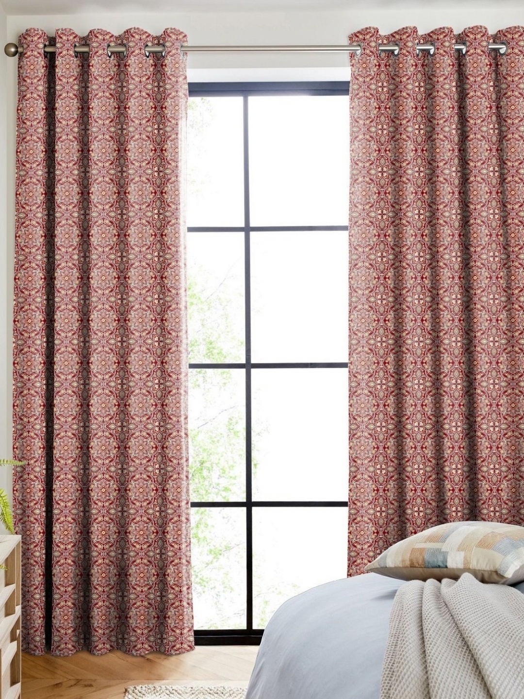 

CASABLEU Anthem Maroon & White 2 Pieces Ethnic Motifs Printed Long Door Curtain