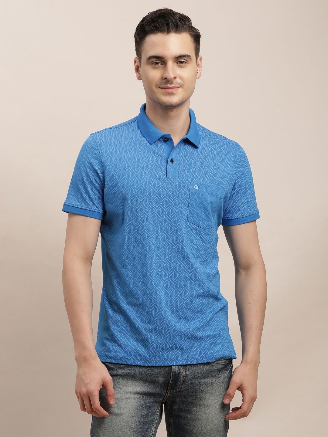 

Turtle Men Printed Polo Collar Pockets Slim Fit T-shirt, Blue
