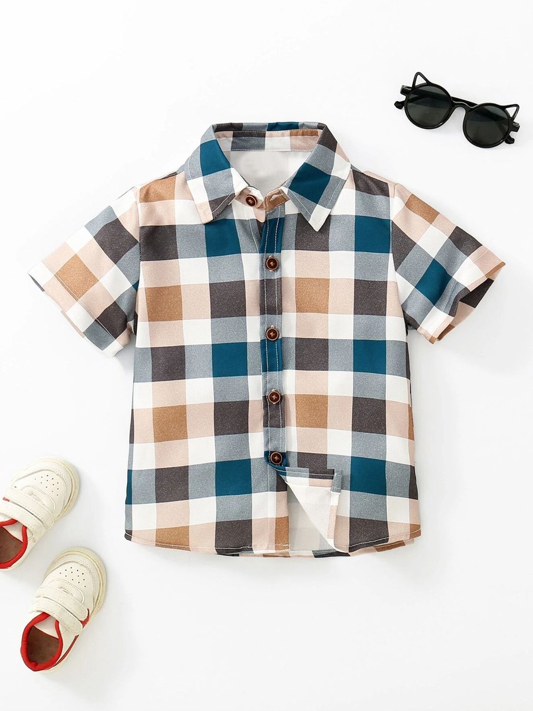 

BAESD Boys Standard Gingham Checks Opaque Checked Party Shirt, Brown