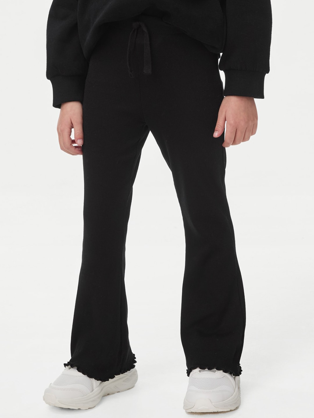 

Marks & Spencer Girls Ribbed Flared Ankle Length Leggings, Black