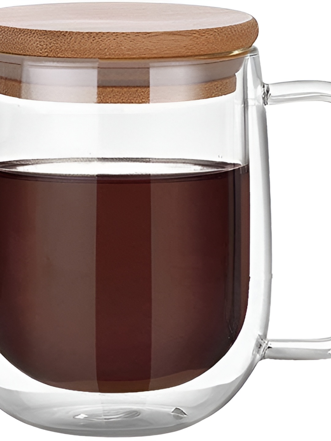

Baskety Transparent & Brown Glass Glossy Cup 250ml With Handle And Bamboo Lid