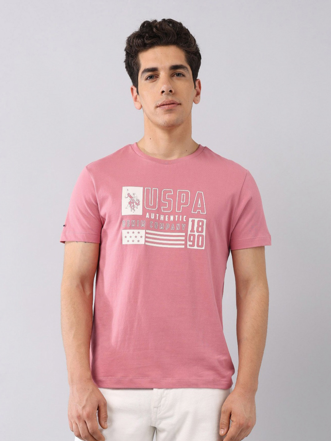 

U.S. Polo Assn. Denim Co. Men Brand Logo Printed Slim Fit T-shirt, Pink