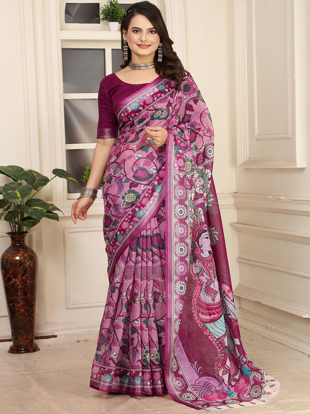 

Anouk Kalamkari Linen Blend Saree, Burgundy