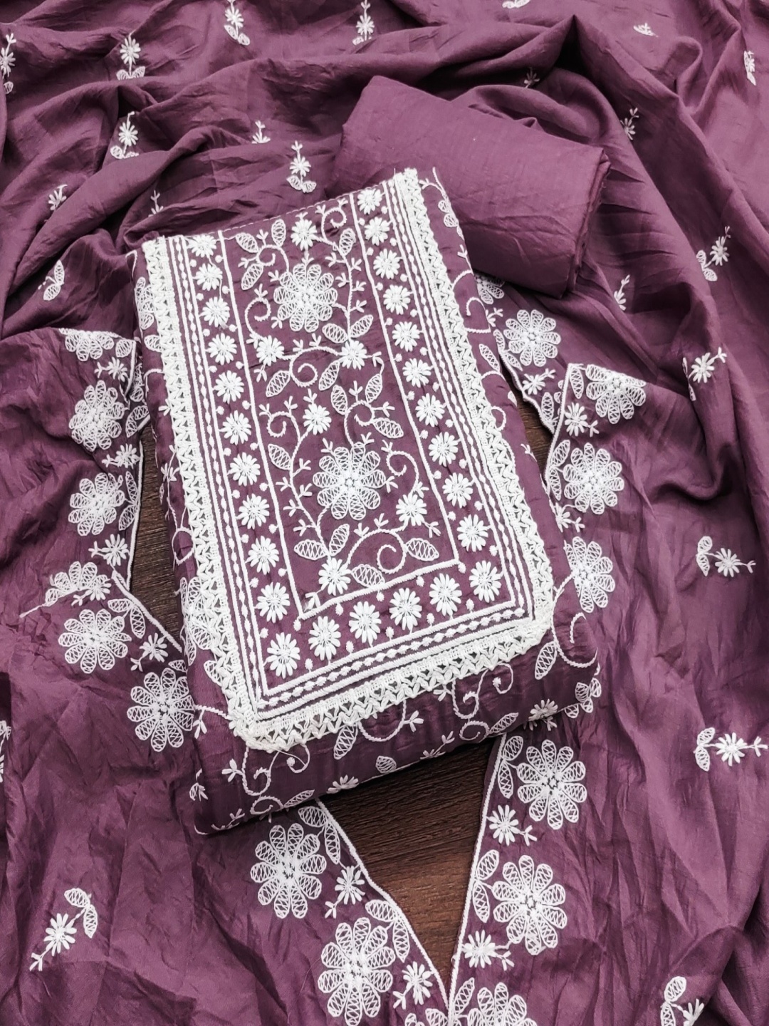 

Panzora Embroidered Thread Work Unstitched Dress Material, Purple