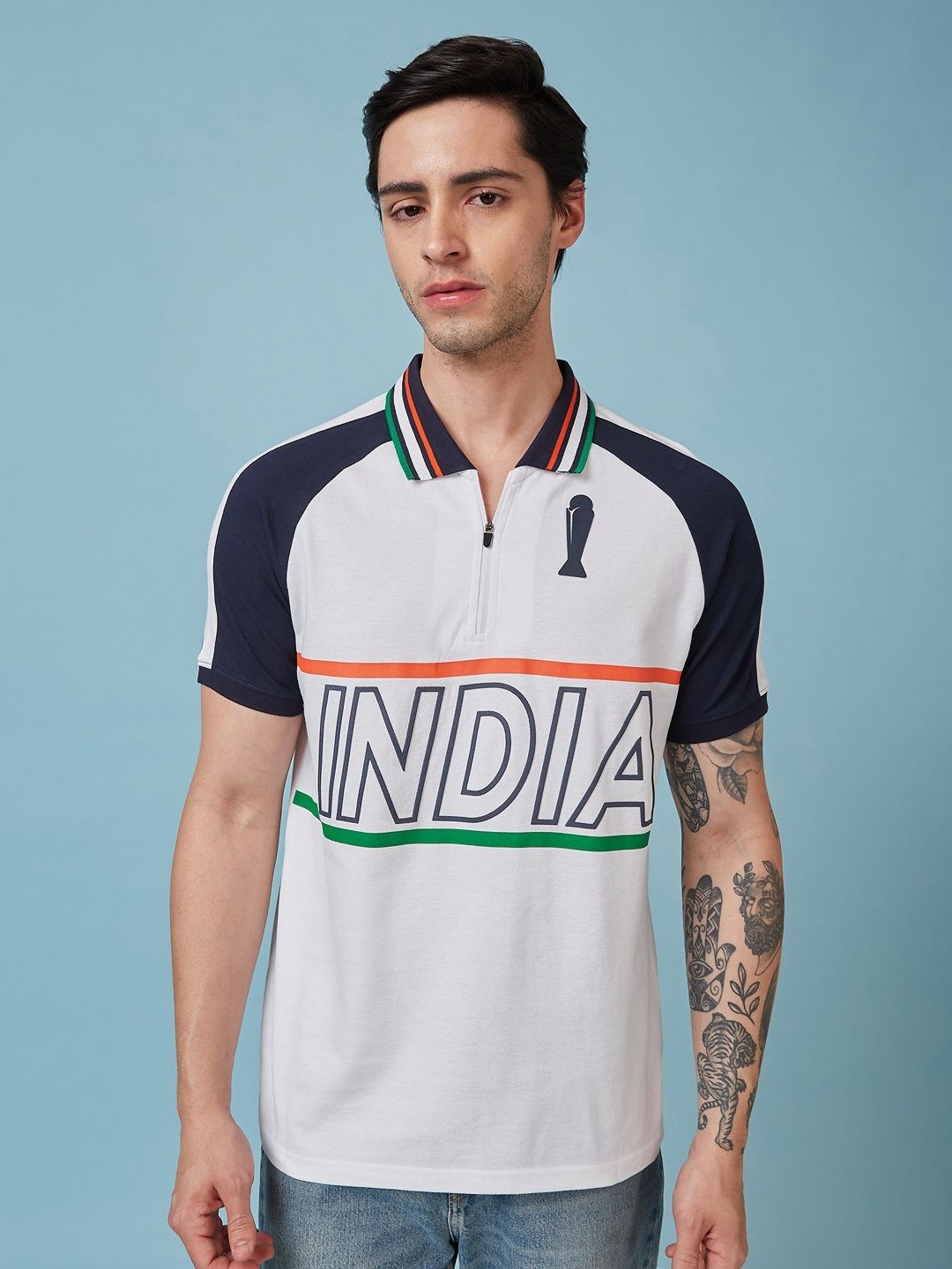 

FanCode Men Typography Printed Polo Collar Applique T-shirt, White