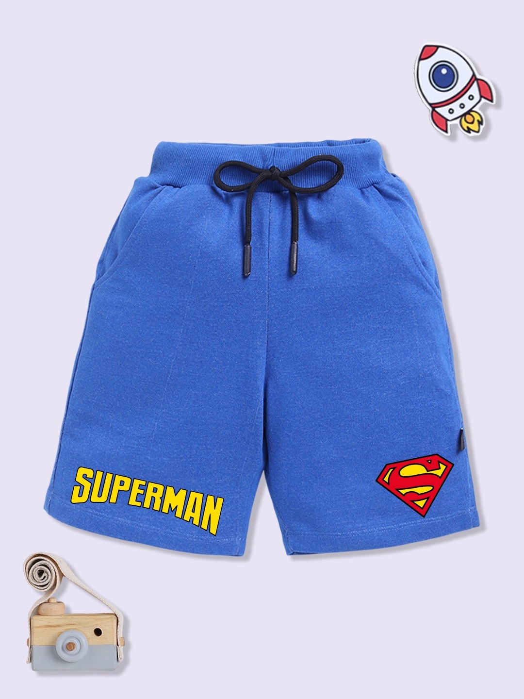 

YK X Minute Mirth Boys Superman Printed Cotton Shorts, Blue