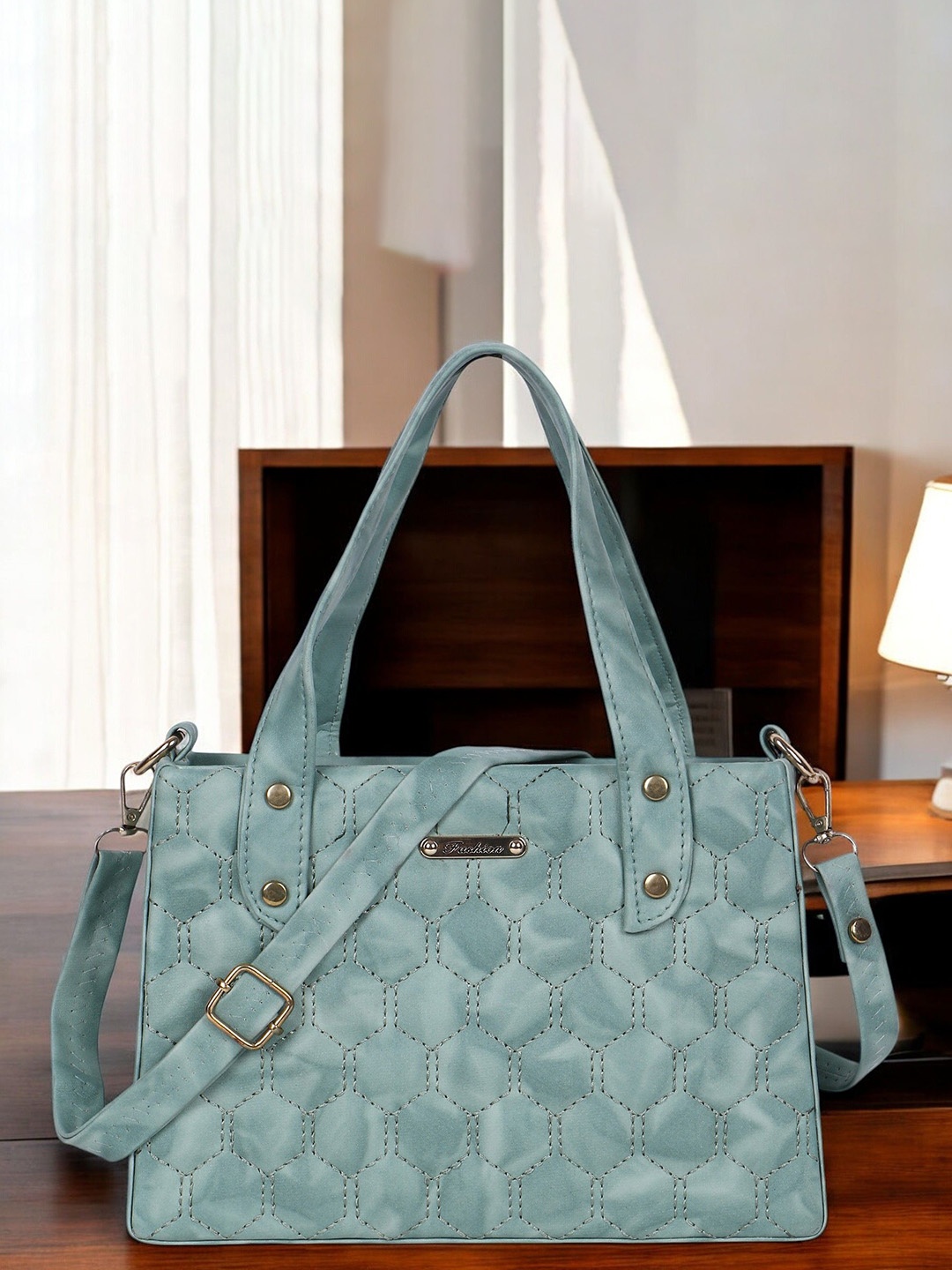 

LADY QUINTON Textured PU Oversized Bucket Handheld Bag with Quilted, Green
