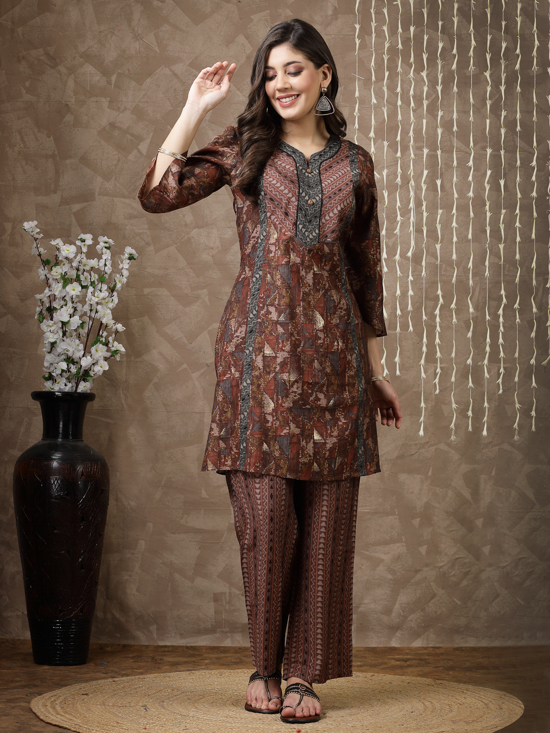 

Nayam By Lakshita Women Regular Chanderi Cotton Kurta with Palazzos &, Rust