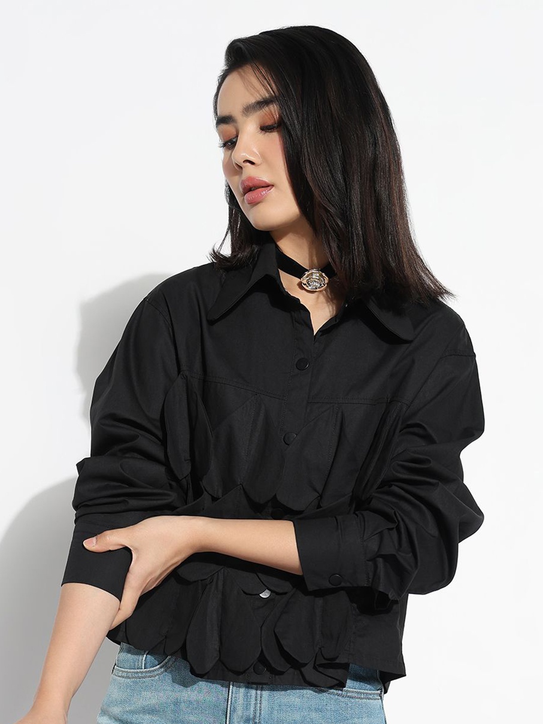 

SHOWOFF Women Comfort Opaque Casual Shirt, Black