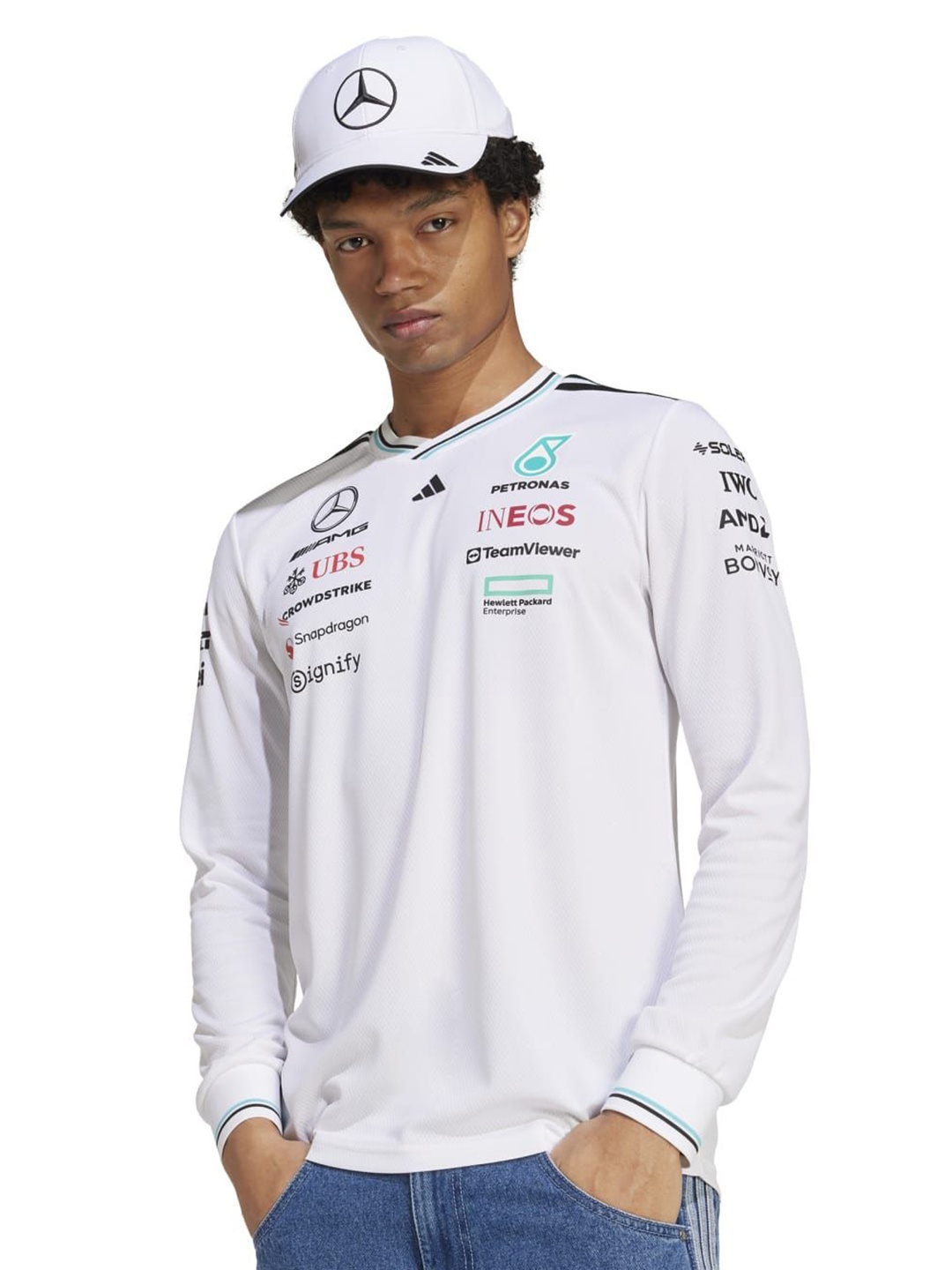 

ADIDAS Mercedes Printed Round Neck Slim Fit T-Shirt, White