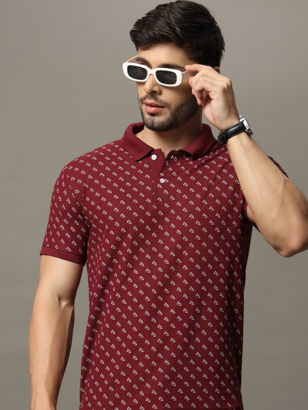 

XYRIS Men Printed Polo Collar T-shirt, Maroon