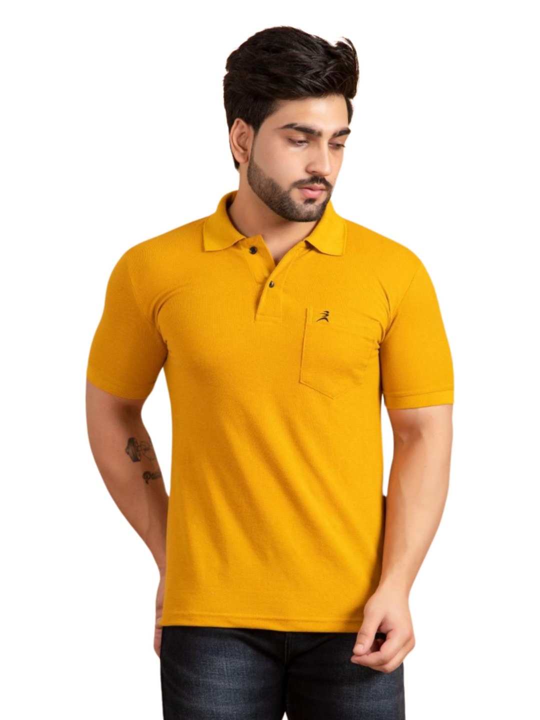 

FICKA Men Polo Collar Slim Fit T-shirt, Mustard
