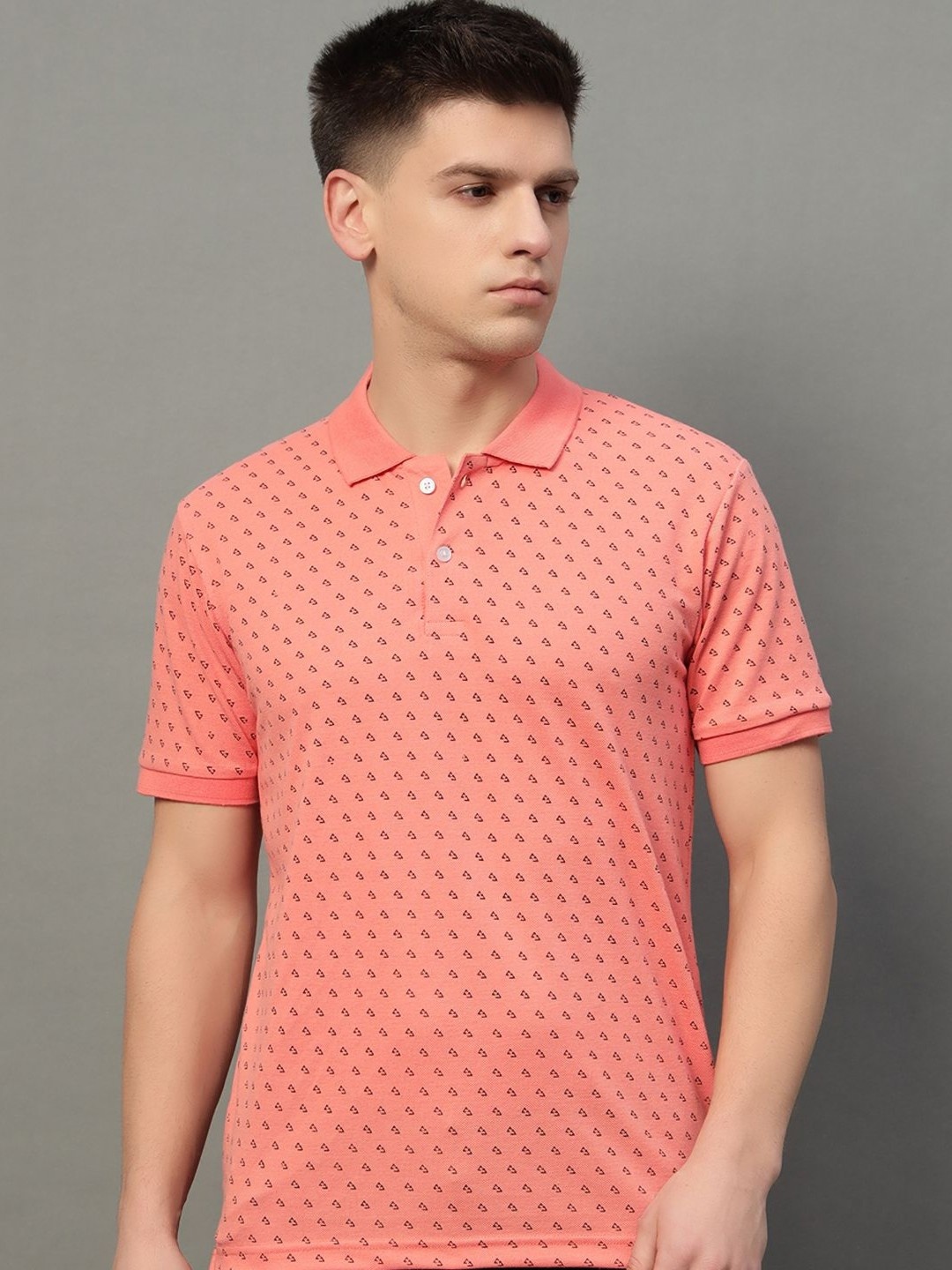 

XYRIS Men Printed Polo Collar T-shirt, Peach