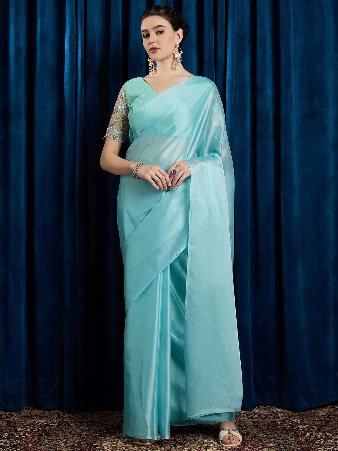 

Mitera Poly Chiffon Saree, Blue
