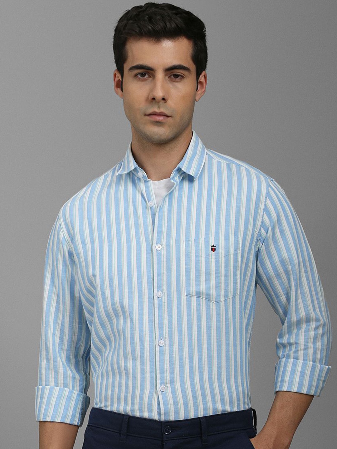 

Louis Philippe Sport Men Slim Fit Opaque Striped Casual Shirt, Blue