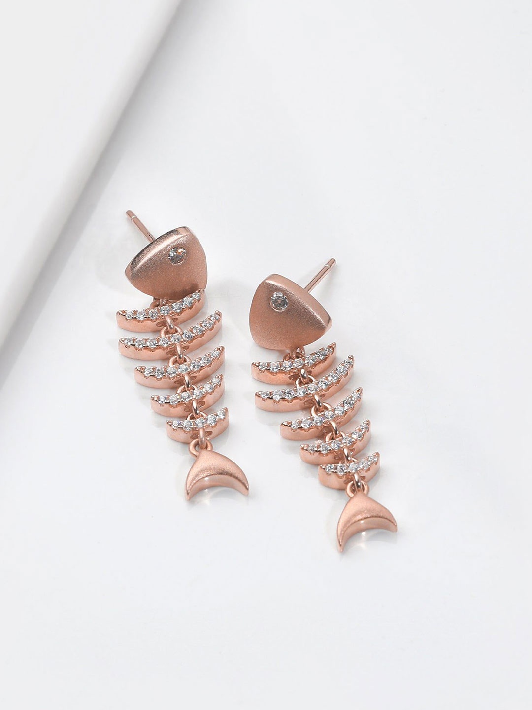 

GIVA 925 Sterling Silver Rose Gold-Plated Leaf Shaped Zircon Studded Drop Earrings