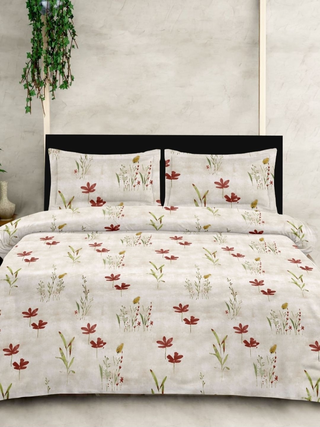 

Sleeping Owls- because your sleep matters White & Green Floral 210 TC King Bedsheet with 2 Pillow Covers