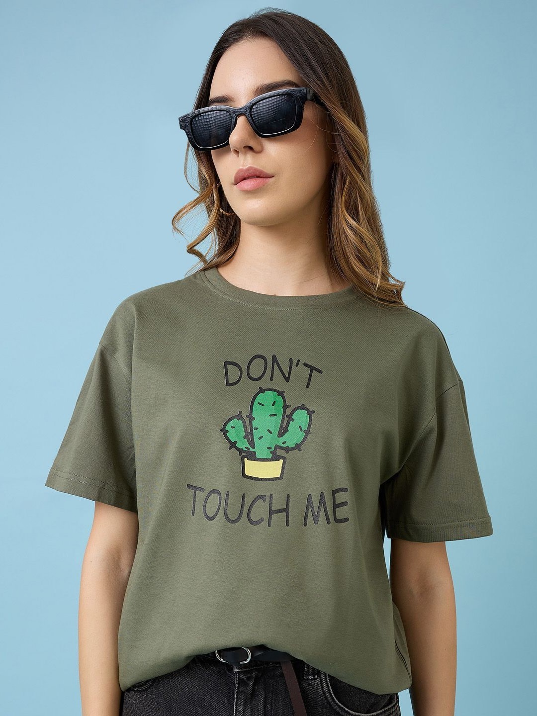 

Mast & Harbour Women Printed Raw Edge T-shirt, Olive