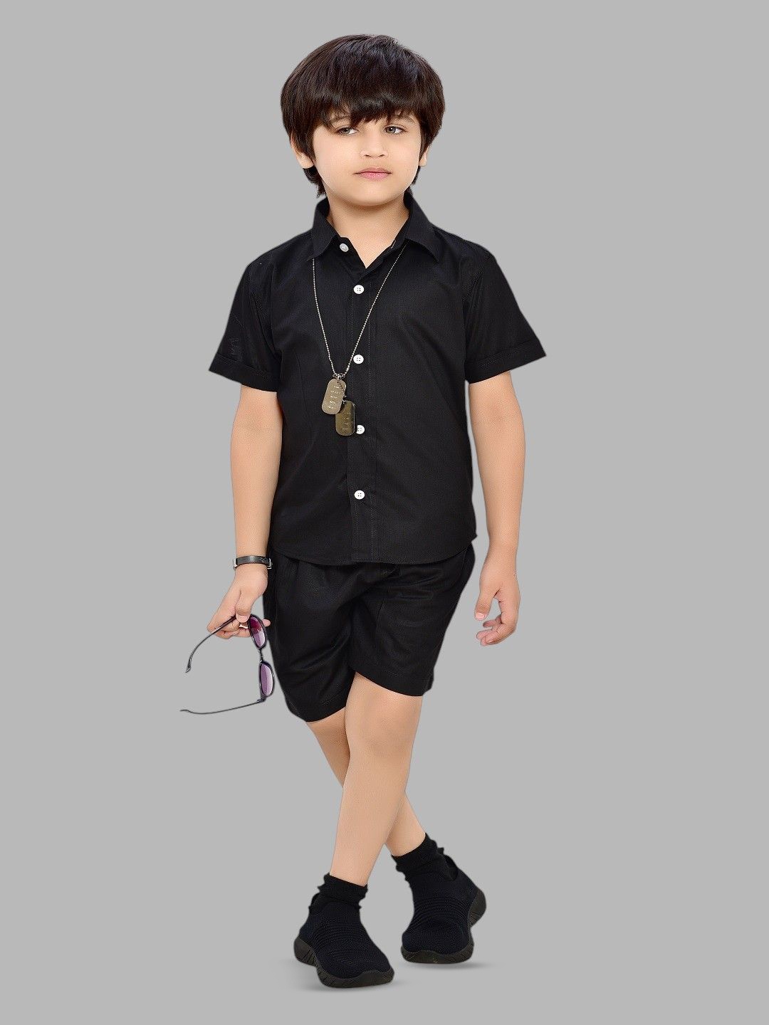 

BAESD Kids Boys Shirt Collar Shirt with Shorts, Black