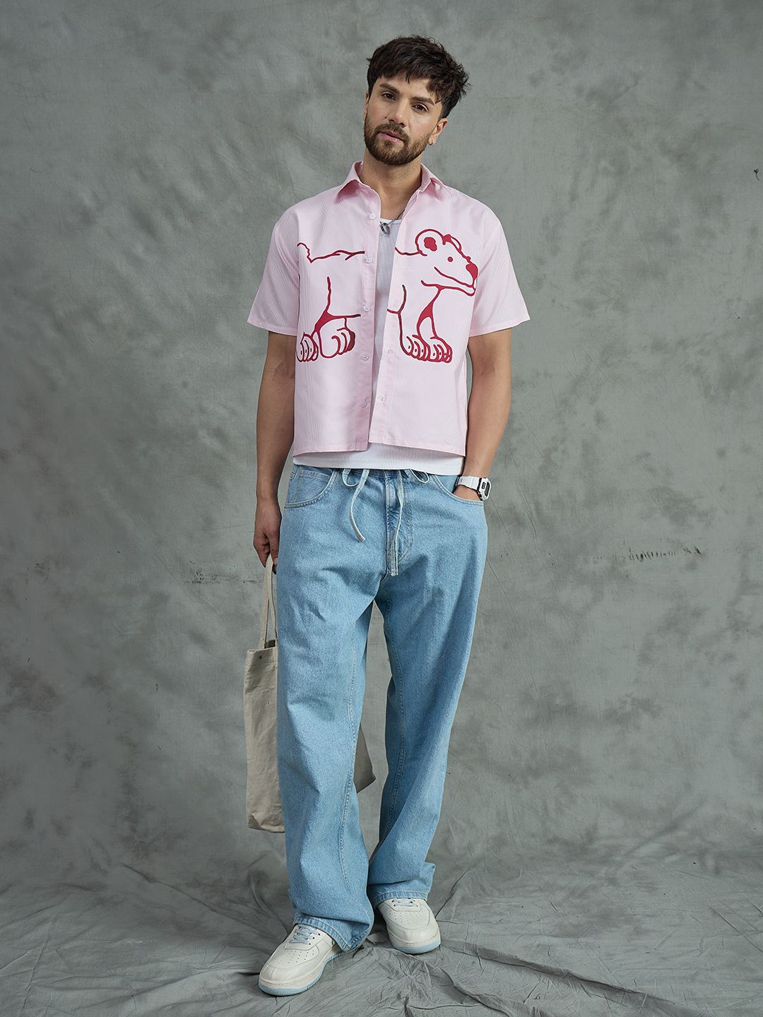 

FUGAZEE Men Pinstripes Opaque Striped Casual Shirt With Vest, Pink